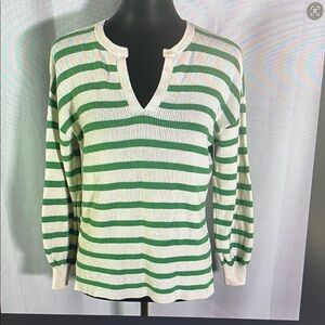 Green and White Striped Women's Sweater